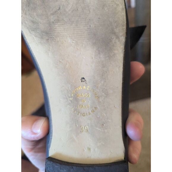 Vintage Mauro Leone Women’s EU 39 US 9 Blue Leather Bow Tie Flats Slip Ons - Picture 6 of 6